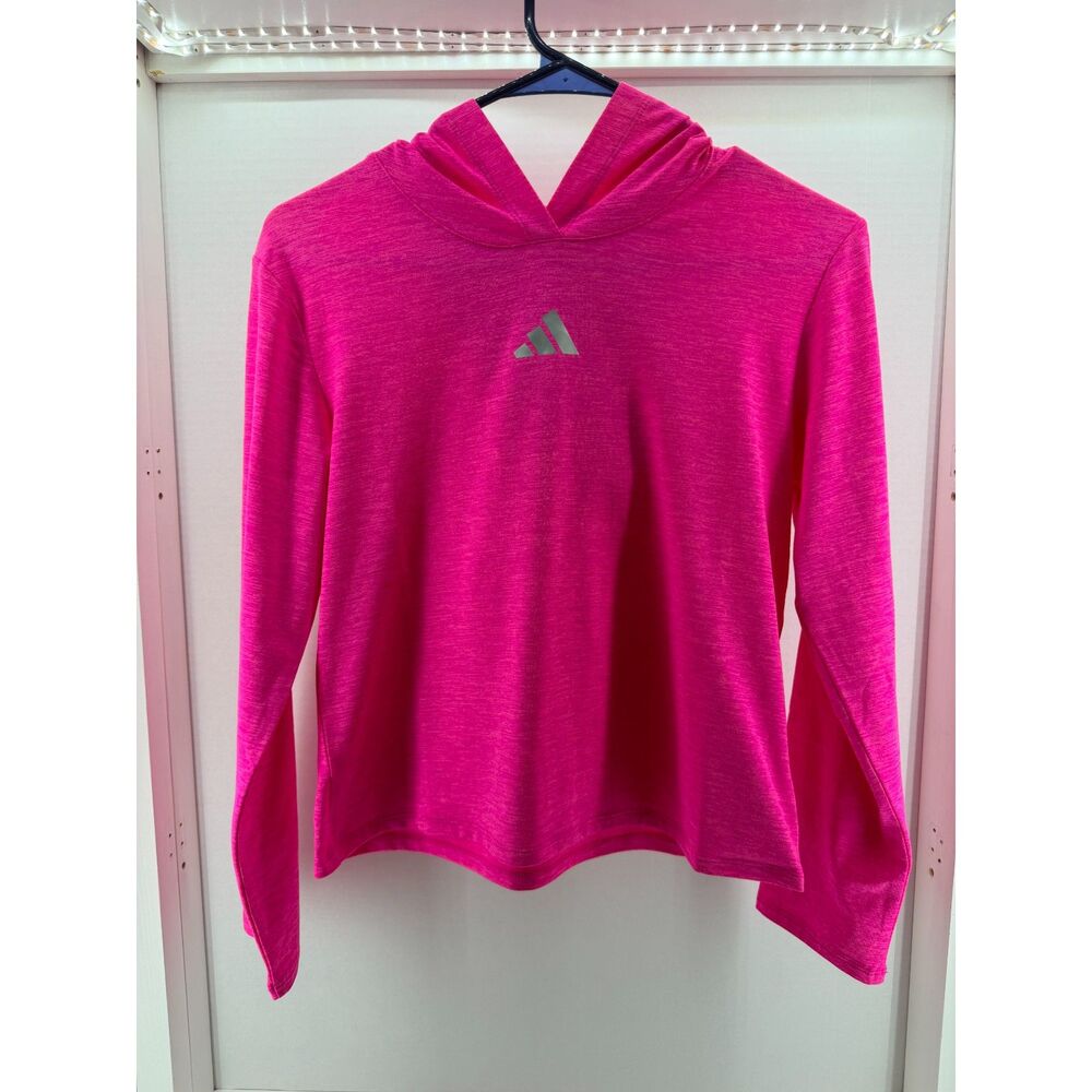 Adidas Girls Long Sleeve Hooded Tee - Neon Pink